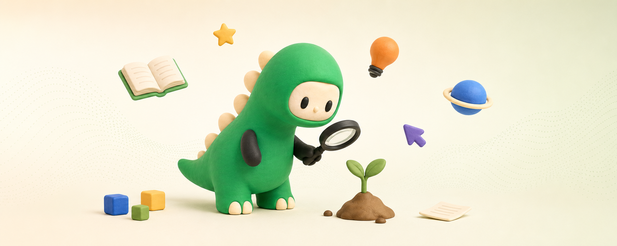 Dino investigando ideias e novas descobertas